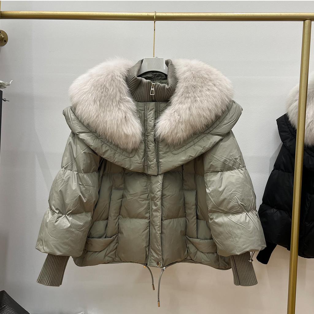 European New Natural Fox Big Fur Collar Down Jacket Women's Short Thickened Warm Loose Pie Overcome Coat