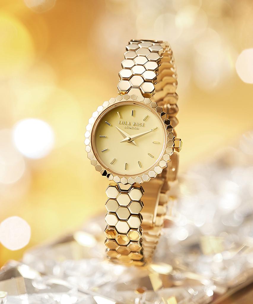 Lollalojeu Honeycomb Yellow Onyx Gold Women'S Wristwatch
