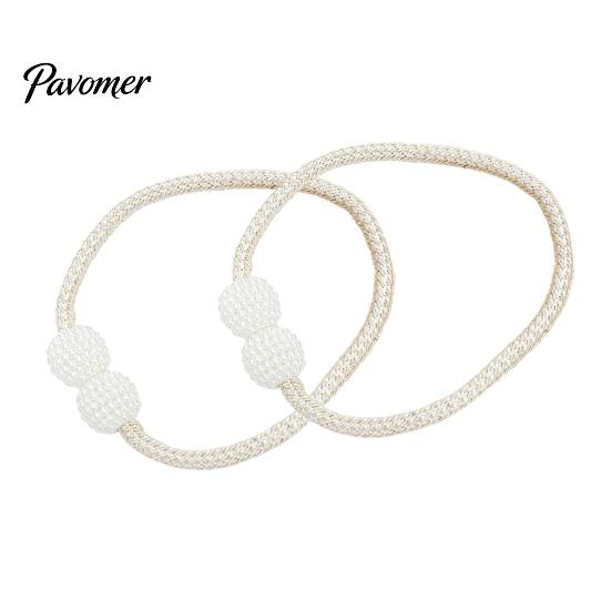 Elegant Curtain Holdbacks 1 Pair Faux Pearl Tiebacks, Beaded Holdbacks, No Hole Accessories Woven Rope Decorative Drapery Holders for Living