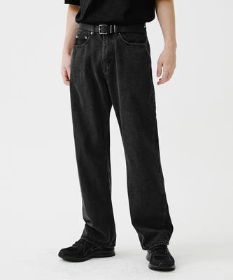 TRILLION Biostone Washed Wide Denim Pants (Black)