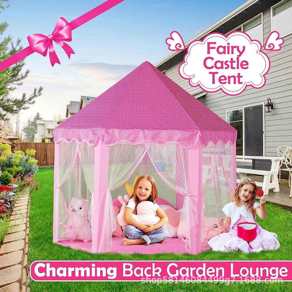 Children's Indoor Pink Hexagonal Princess Tent with Pointed Top