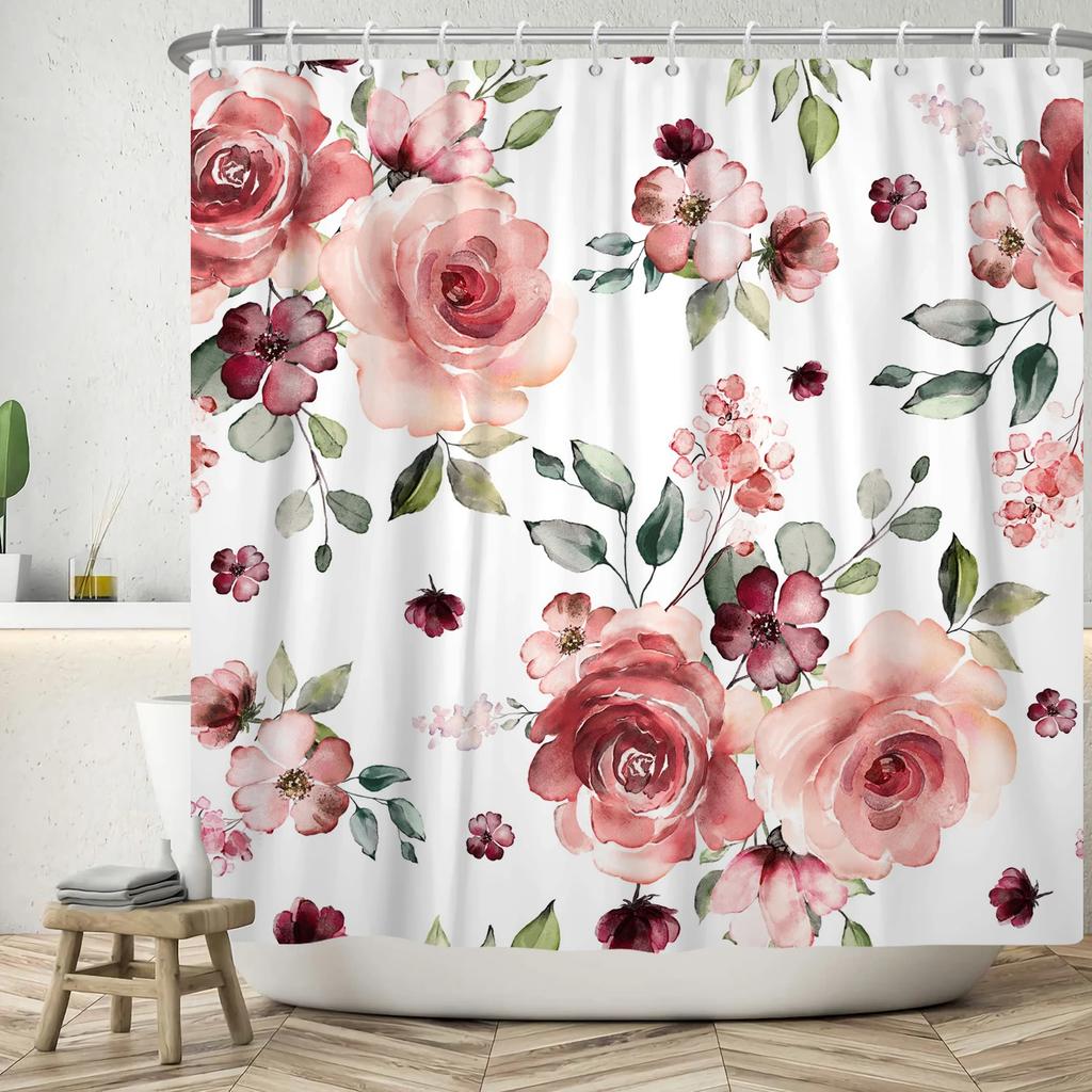 Bathroom Floral Shower Curtain, Retro Flower Farmhouse Flower Plant Butterfly Animal Bohemia, Bathtub Shower Curtain With Hook.