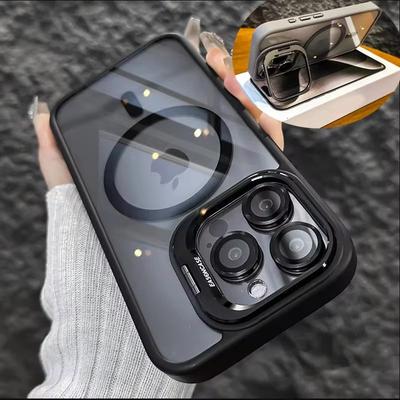 Luxury Magnetic Shockproof Phone Case For iPhone 16 15 14 13 12 11 Pro Max For Magsafe Funda Stand Glass Lens Protector Cover