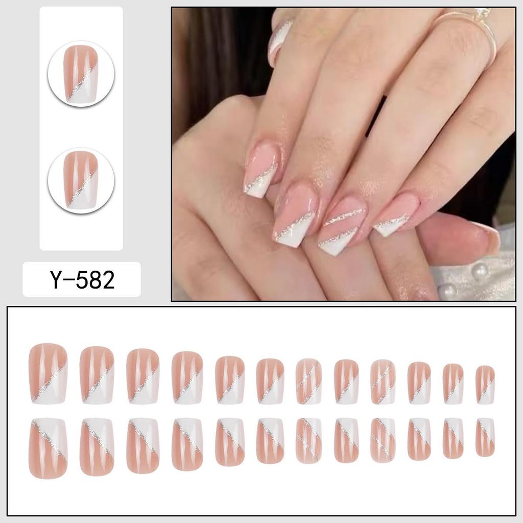 Glitter Square Shell Slanted Edge False Nails - 24 Pieces