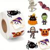 500Pcs/Roll Halloween Sticker Rolls, Halloween Pumpkin Ghost Stickers, Spider Bat Cat Stickers For Party Decoration