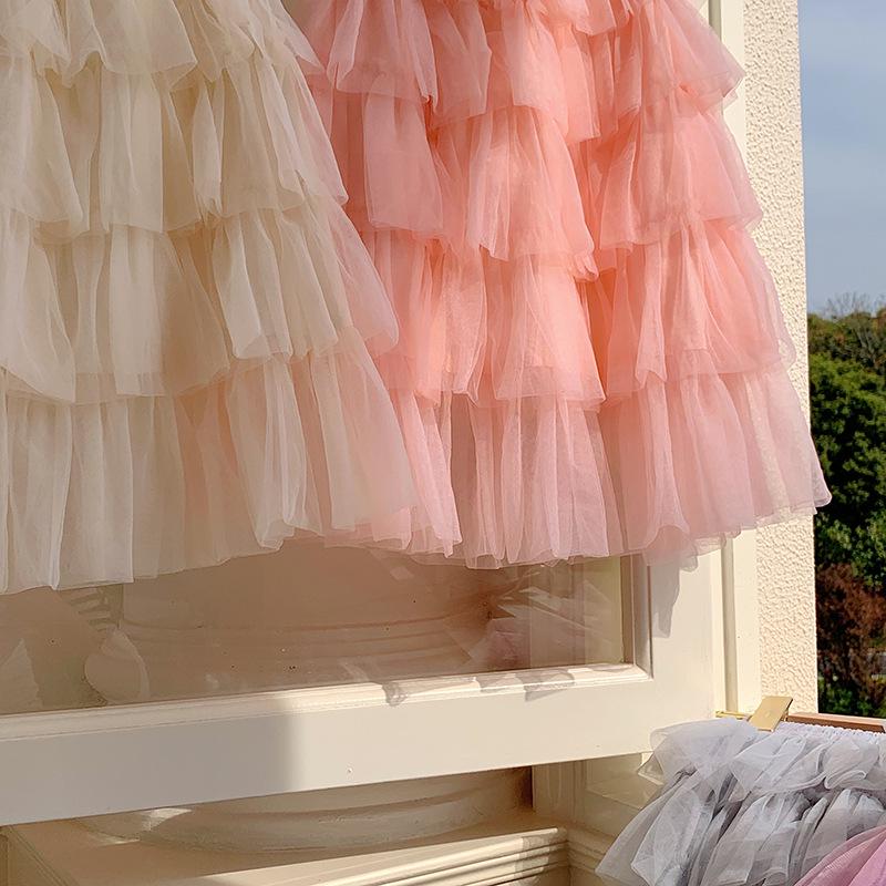 2025 Spring/Summer Korean Layered Cake Mesh Skirt for Girls – Sweet and Fashionable Princess Dress