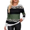 Round Neck Long-sleeved T-shirt Autumn Striped Contrasting Women's Pullover Leopard Knit Top Loose and Fashionable