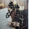 Crystal Glass Rosary Beads Necklace Rosaries Catholic Gift with Medals 6x8mm Black Prayer Bead Catolic Jewelry Present