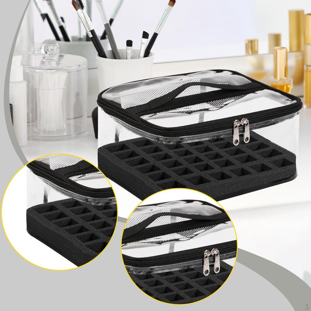1 Borsa Organizer per Unghie con Schiuma Rimovibile per Conservare 30 Flaconi Realizzata in PVC e Manico Portatile