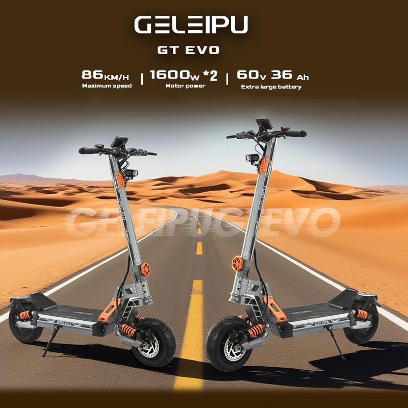 GELEIPU GT EVO Electric Scooter 11inch Off-road Tires 1600W*2 Motors 60V36Ah Battery 86km/h Max Speed 95km Max Range Adult Off-road Escooter