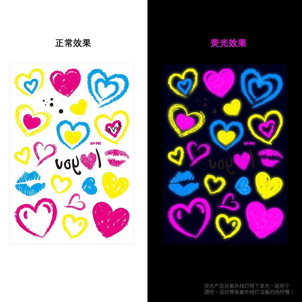 Luminous Temporary Tattoos Stickers Fluorescent Neon In Dark Illuminate Tattoo Elephant/Love Heart Shoulder Tattoo Party Sticker