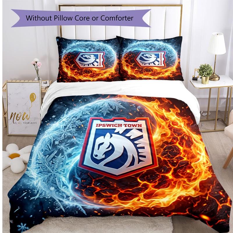 Ipswich Town Football Printed 3 Pieces Bedding Set, Comfortable Skin Friendly Bedroom Duvet Cover Set