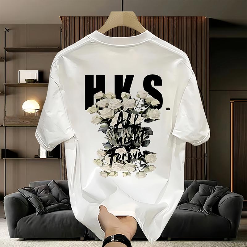 

Летняя свободная футболка с принтом INS Fashion Trend для мужчин с коротким рукавом и круглым вырезом, одежда для пар, черная/белая XXS-6XL M