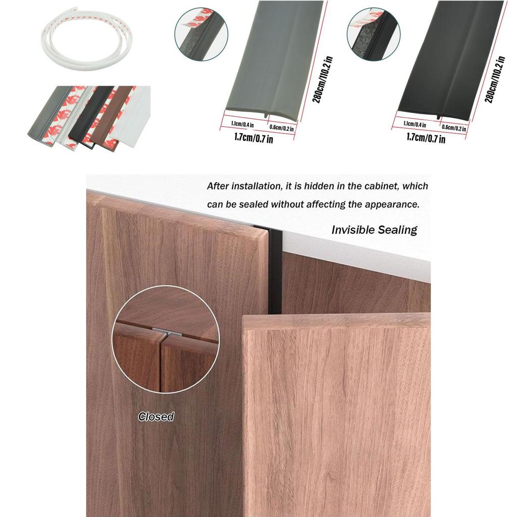 Pvc Wardrobe Dustproof Strip Self-adhesive Cabinet Double-door Tight Seal Moisture-proof Insect-proof Light-blocking Straight Shape Dust Blocker 2.8m