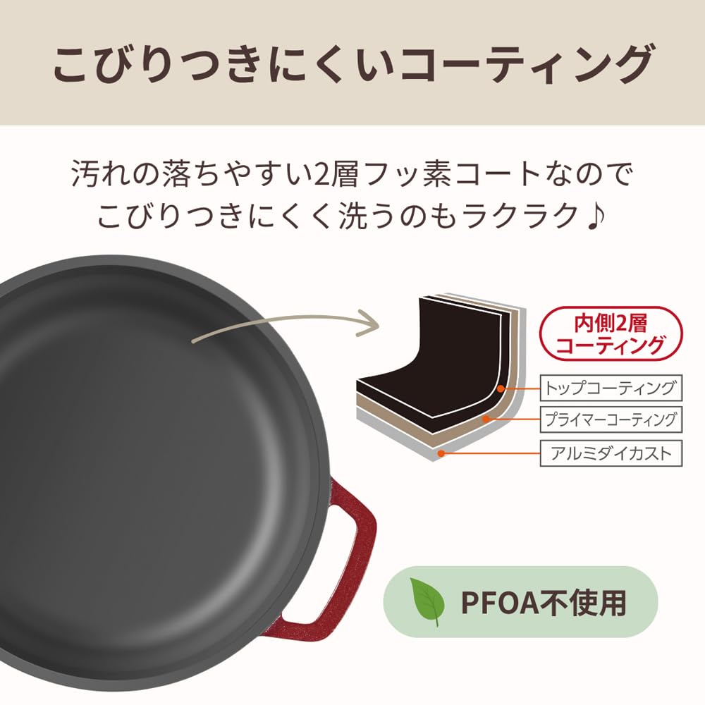 Mannen Gioia 24cm Double-Handled Pot, Induction Compatible, Casserole with Lid, Ideal for Stewing and Curry, Stylish Red, XC-24RE