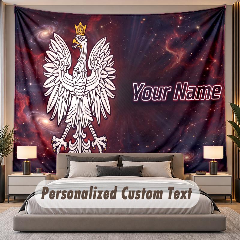 Custom Name Text Tapestry Poland Football Personalized Polyester Wall Tapestry For Bedroom And Room