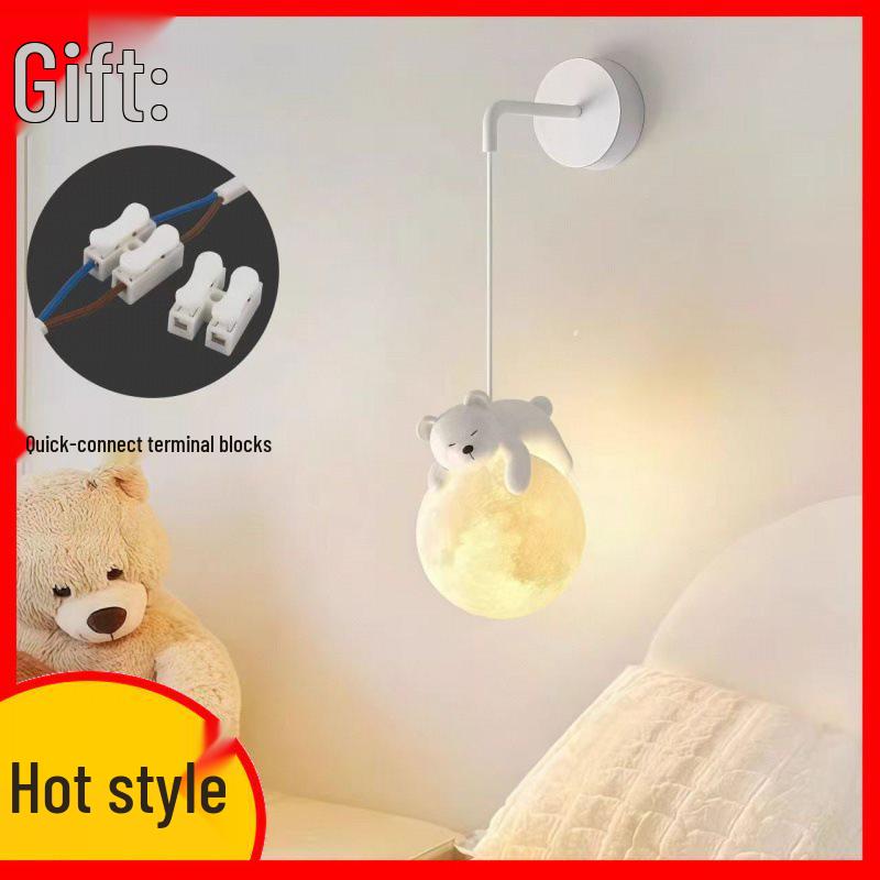 Lampa de perete de desene animate din rășină pentru camera copiilor Micul Urs cu lumină de lună