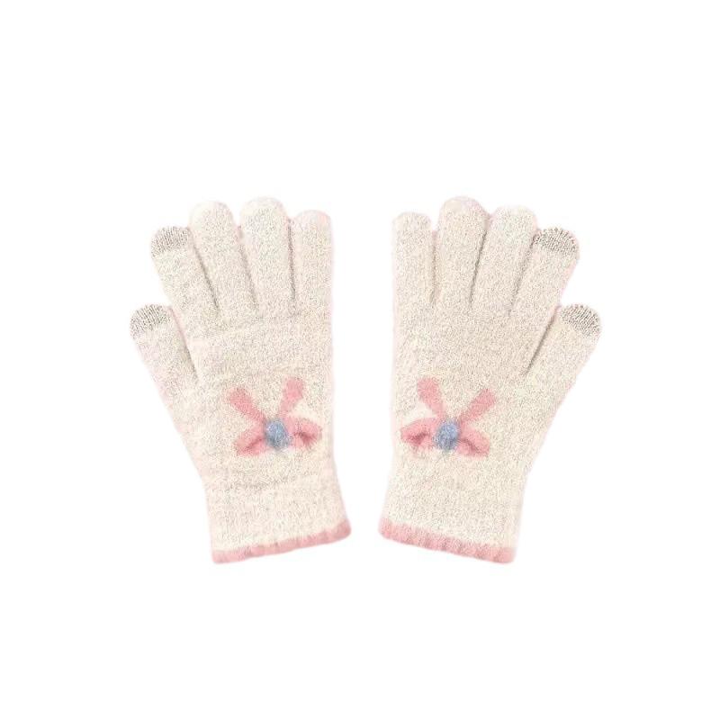 Touch Screen Knitted Gloves Wool Warm Five Fingers Winter Riding Bow Gloves