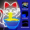 Fortune Cat Ramen Neon Sign Cat Neon Sign Dimmable Japanese Noodles Led Neon Signs for Wall Decor Anime Light Up Signs Neon Lights for Bedroom Store