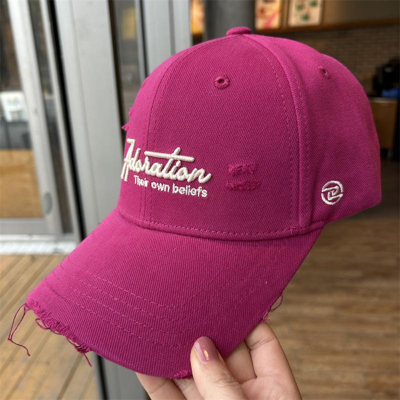 New casual versatile embroidery ripped baseball cap outdoor riding sunshade cap showing small face and high quality