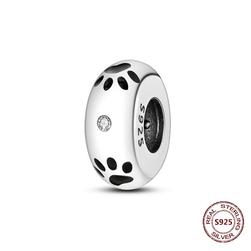 Copper Original Dog Cat Safety Chain Lazy Cat Pink Zircon Pet Paw Print Footprint Charms Fit Bracelet For Women Diy Jewelry