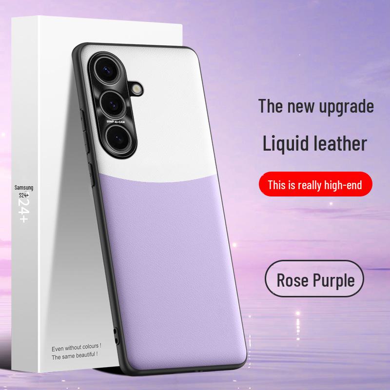 Samsung S24+ Liquid Leather Anti-Fall Protective Case: One-Piece Cover, Anti-Fouling Tech.