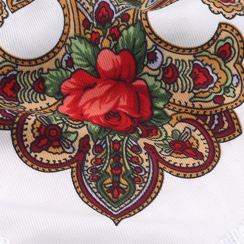 Women's Vintage Floral Print Shawl - Square Ethnic Scarf With Four-Sided Tassels For Travel & Dust Protection 