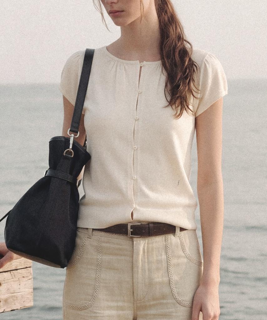 Folnua Nuage Cap Sleeve Cardigan (Silver Cream)