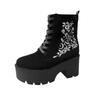 Fashion Spring Autumn Black Punk Platform Motorcycle Boots Women Lace Up Chunky Heel Boots Women Belt Buckle Shoes Women Gothic Shoes