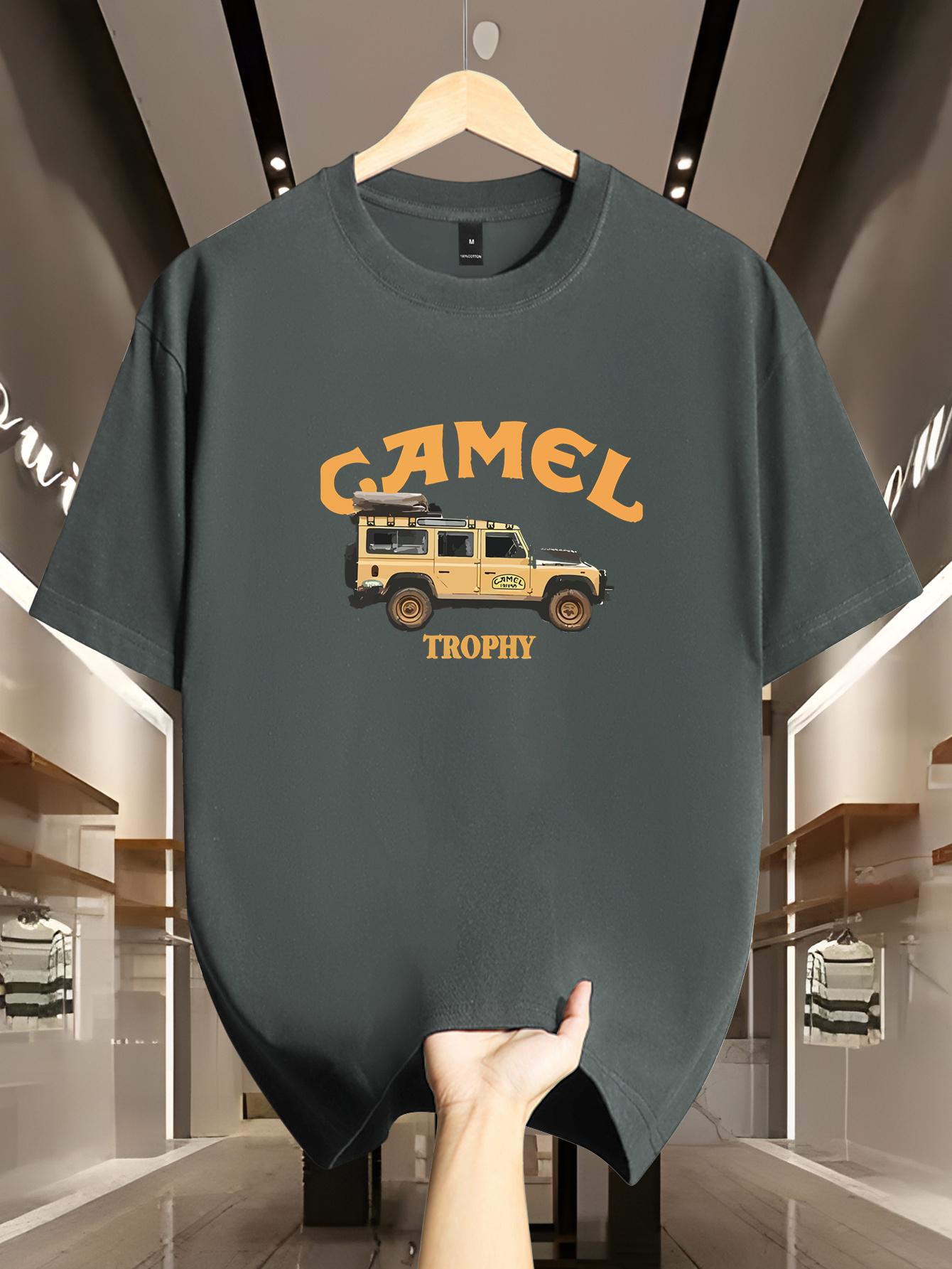 Mens Retro Camel and Sahara Desert Pattern Printed Loose and Casual Roundneck Shortsleeved Summer Top S
