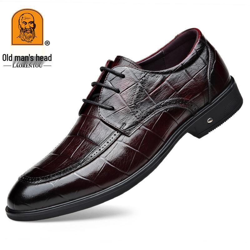 Lao Ren Tou Men s Genuine Leather Business Casual Shoes, Top Layer Cowhide, Lace-up High-Grade Quality. Size 39 вино красного