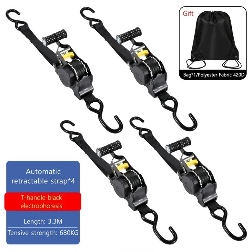 Heavy Duty Ratchet Straps for Motorcycle Car Cargo-Automatic Retractable Tie Down Belt 1500LBS Quick Release Luggage ATV Trailer