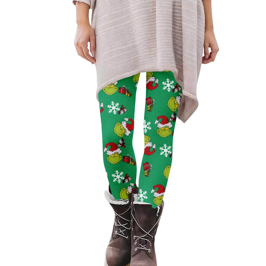 Damen Casual Mode Outdoor Weihnachten Bedruckt Slim Elastische Yogahose Cropped Hose
