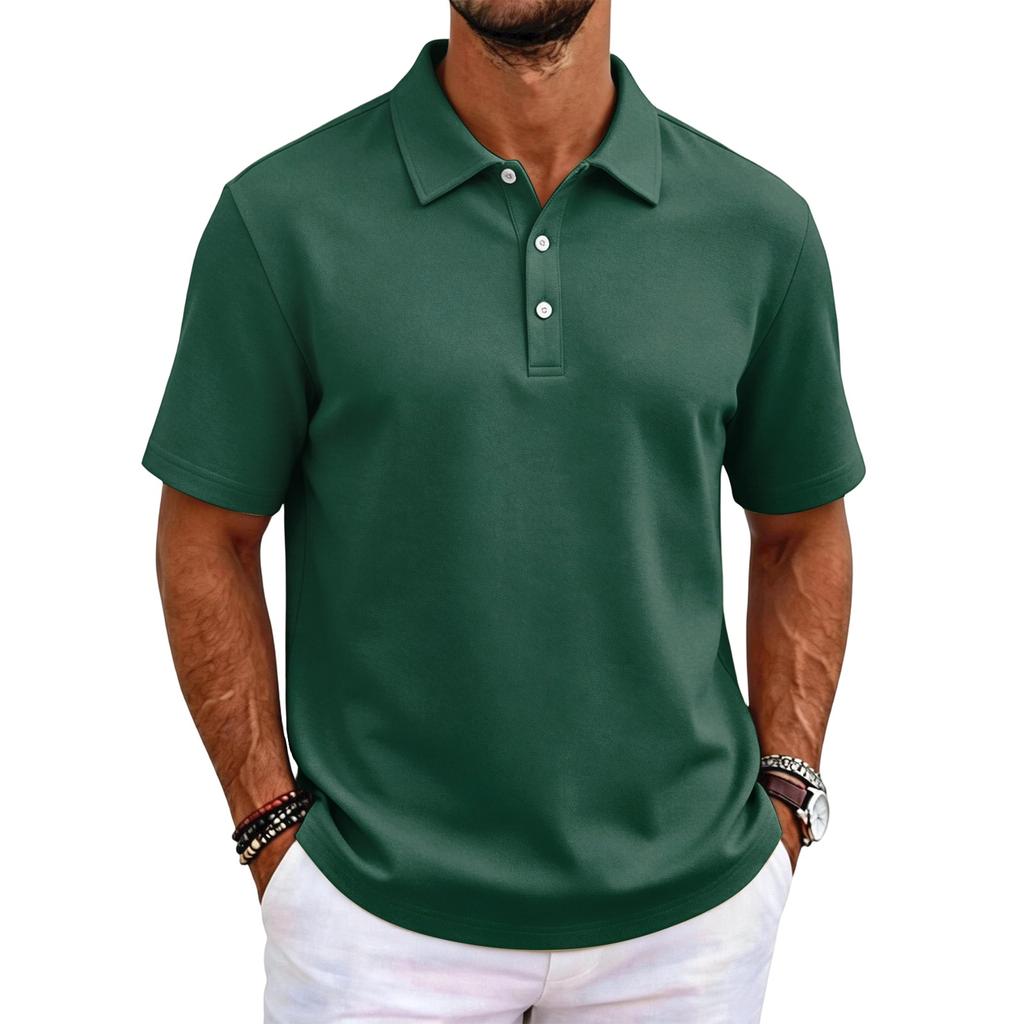 Polo tinta unita classica vestibilità slim manica corta top con colletto casual da lavoro abbottonatura tessuto confortevole per uomo e donna