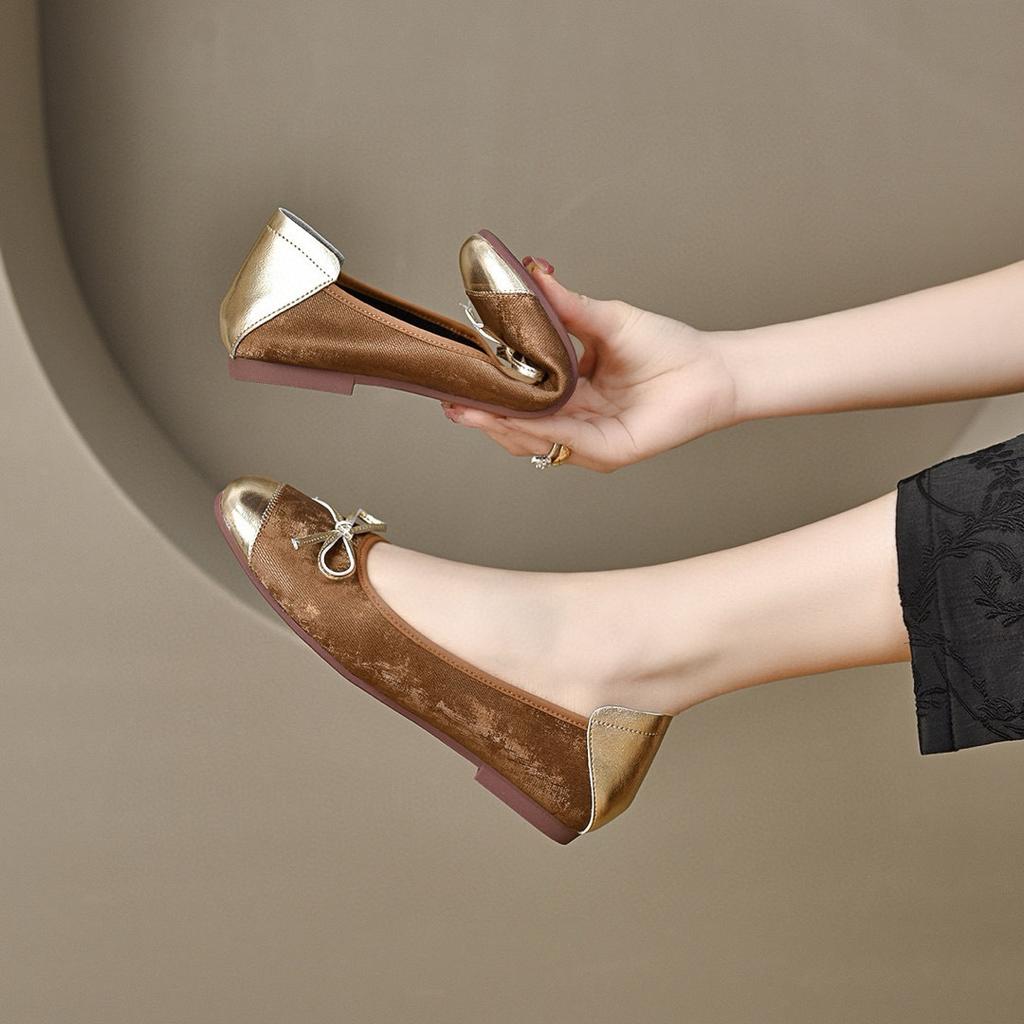 Flat shoes women's bow color matching light mouth small single shoes soft sole soft surface ballet shoes