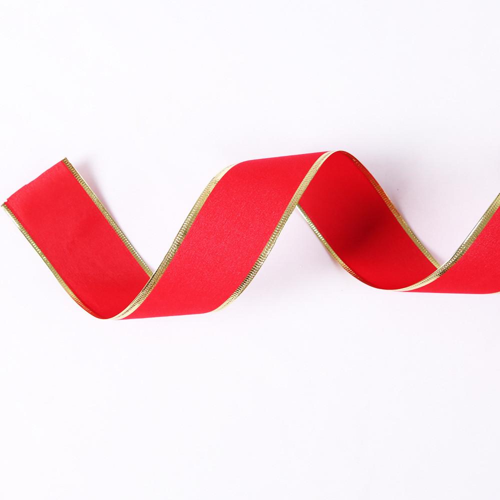 Luxurious 10 Meter Soft Velvet Red Ribbon With Gold Edge For Christmas Tree Decorations