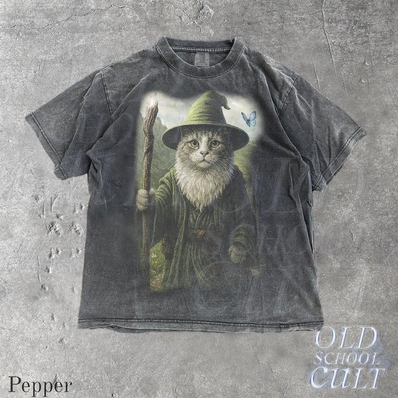 Catdalf Wizard Vintage 90s Graphic Comfort Colors Shirt Cat Fantasy Wizard Shirt Unisex T-Shirt S