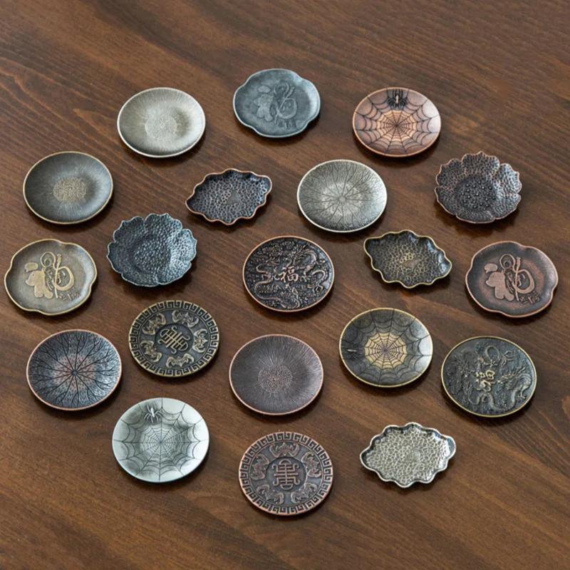 Vintage Metal Coasters Alloy Cup Holder Tea Dish Coaster Antique Zen Style Heat Insulation Pad Kung Fu Tea Ceremony Accessories