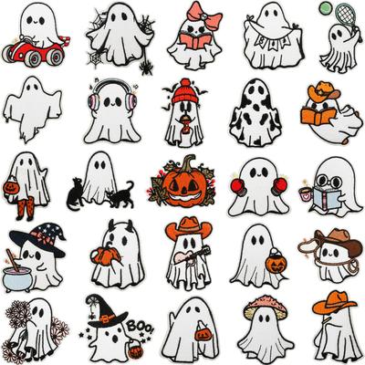 Ironing White Ghost Pumpkin Embroidery Cloth Sticker Holiday Decoration Ghost Guitar Patch Sticker Cute Witch Embroidery Chapter