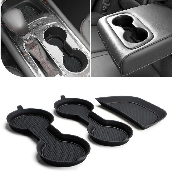 Auovo Cup Holder Erts Coaster Compatible With Chevy Malibu Accessories 2017 2018 Silicone Cup Mat Pad Car Interior Decoration (3-Pcs Kit)