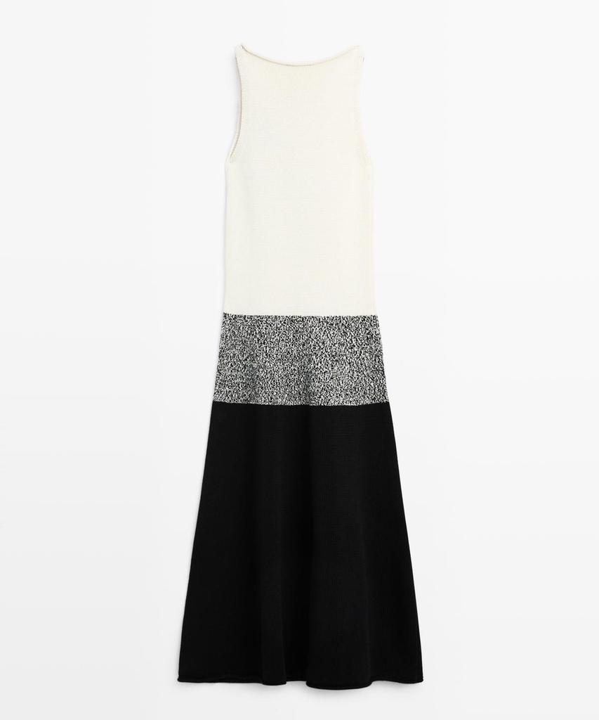 Masimodutti 100% Cotton Contrast Knit Midi Dress