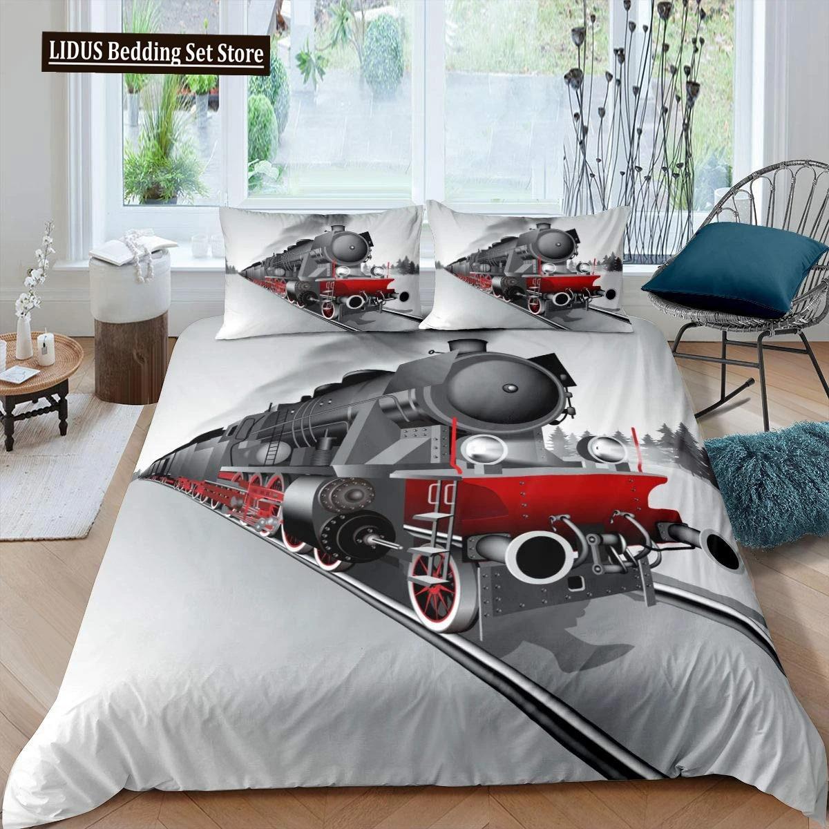 

Комплект постельного белья с мультяшным поездом, 23 шт., пододеяльник, игрушечная машинка, грузовик, мягкое одеяло, односпальное, размера Queen King, полиэстеровое одеяло, покрывало US King 264x228cm