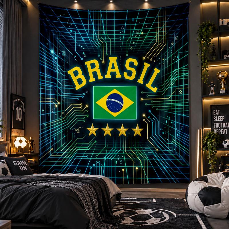 Wandbehang Tapisserie Brasilien Fußball Druck Stoff für Wohnzimmer Schlafzimmer Heimdekoration