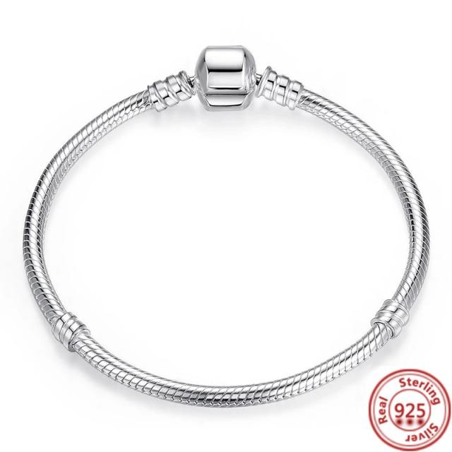 Authentic 925 Sterling Silver Flower Heart T-Bar Basic Snake Chain Bracelets Fit Original Brand Charms Beads DIY Jewelry Women