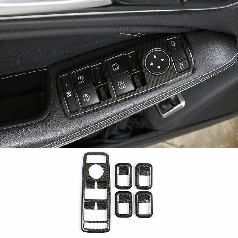 For Benz GLK 2009 2010-2015 Carbon Fiber Window Switch Button Garnish Trim 5PCS