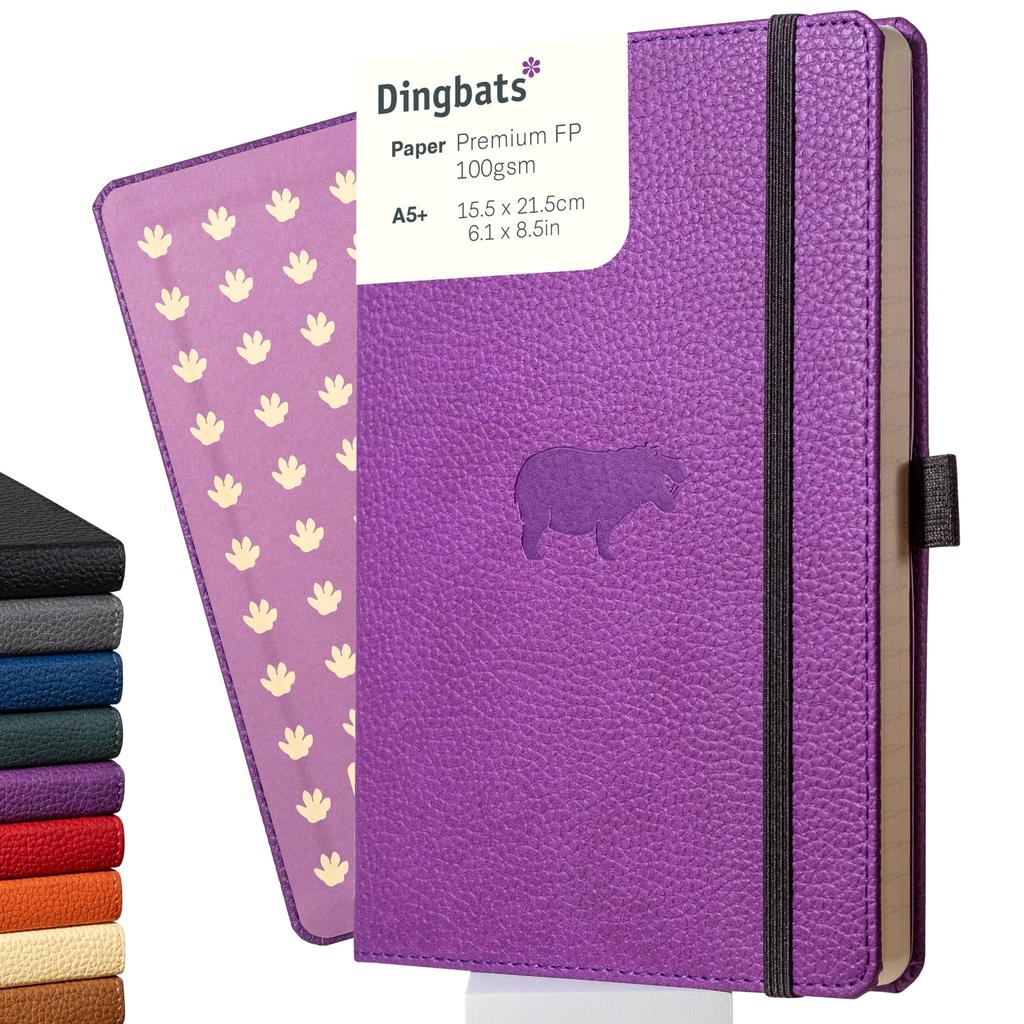 Wild Animals Lined Medium Purple A5 Hardcover Cream 100gsm Paper Bookband Bookmark Included Dingbats - Notebook, Birch, - - Ink-Resistant - Pocket, &