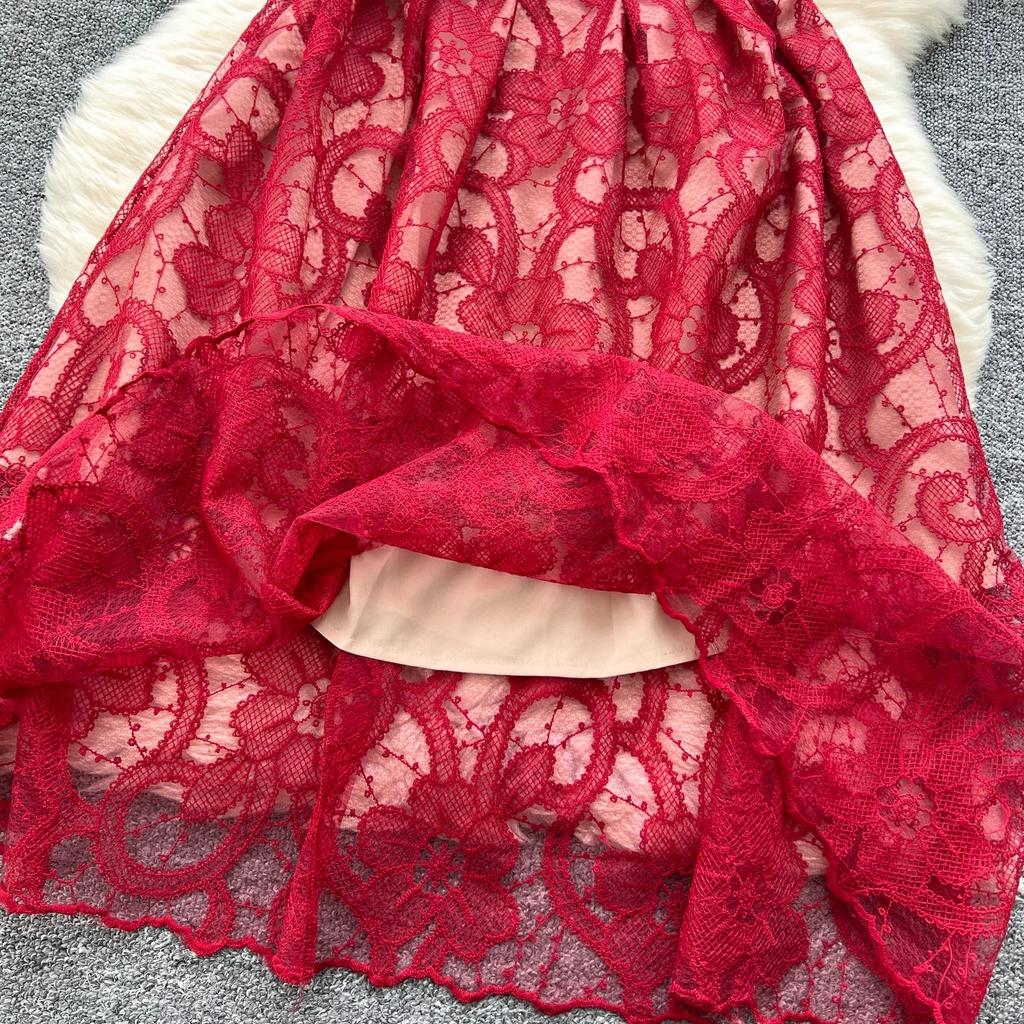 Lyxig Fransk High End Super Vacker Spetsbroderi Kvinnor Sommar O-ringning Kort Ärm Rosett Casual Fest Aftonklänningar