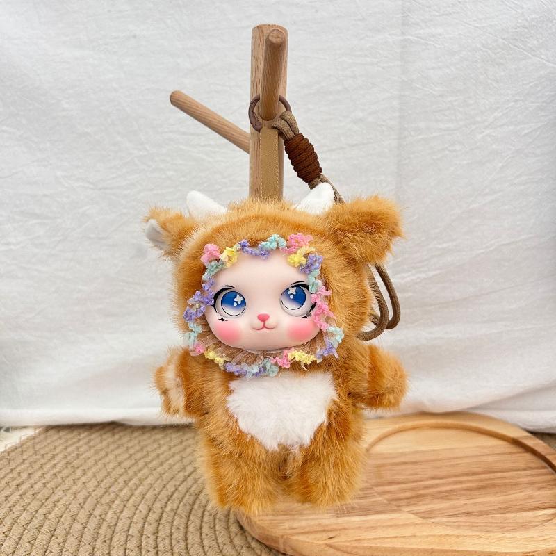 Lace Trimmed Plush Doll Pendant Cute Family Series Vinyl Face Backpack Hanging for Keychain Bag Kids Decor