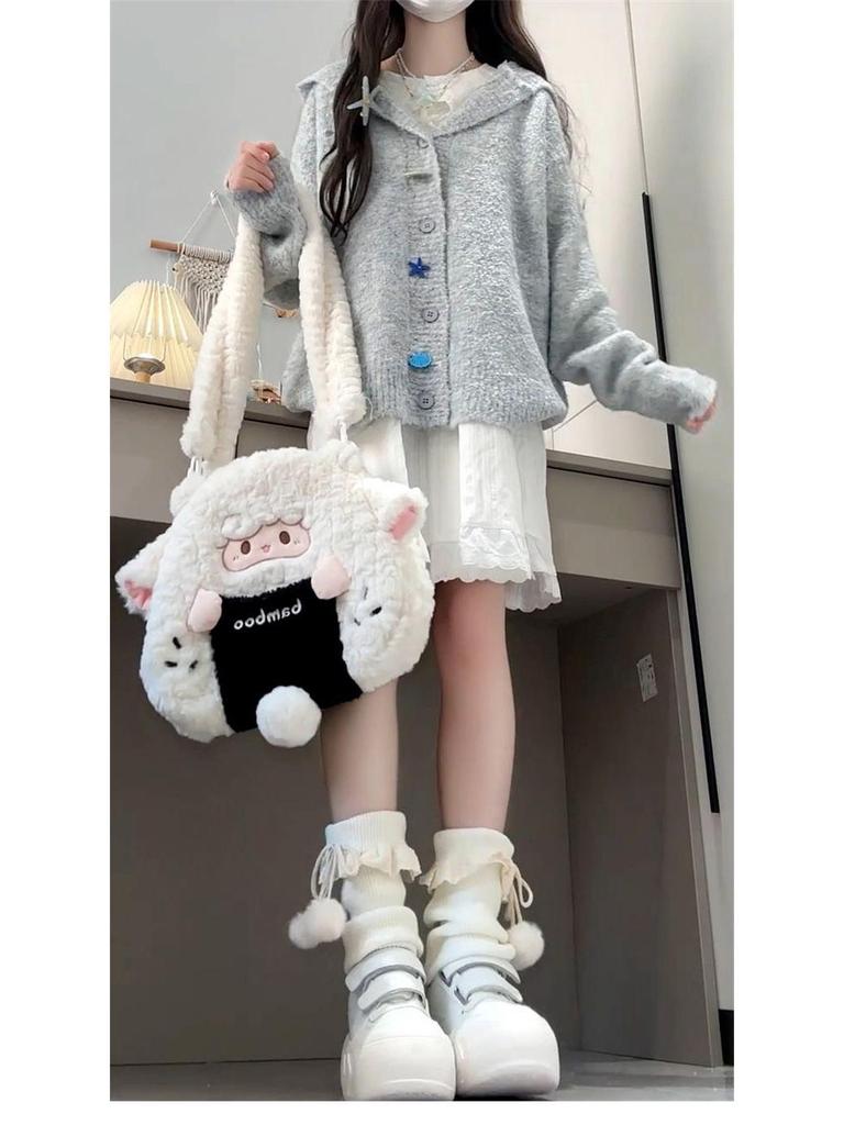 Women's Gray Knitted Hooded Cardigan - New Spring/Autumn Petite High-End Sweater Coat