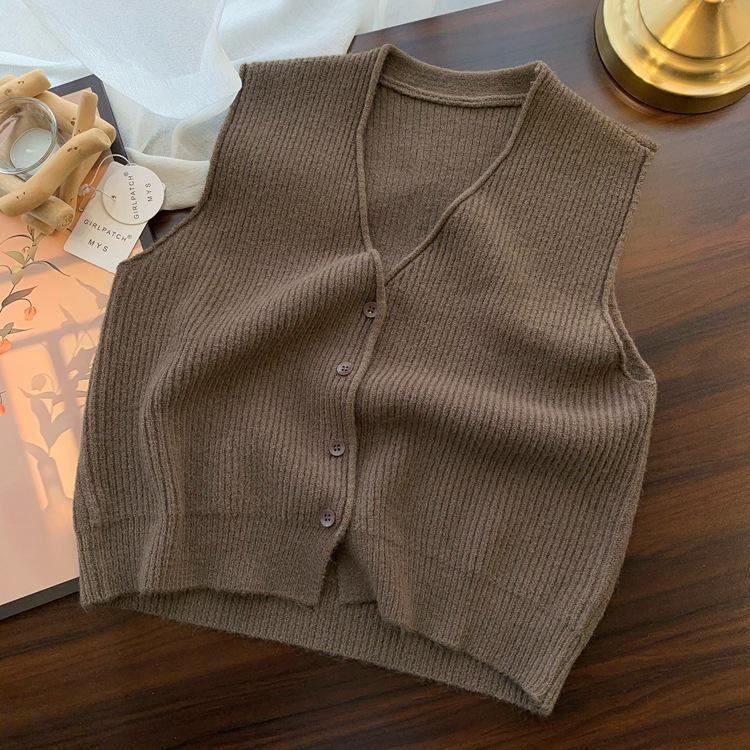 Autumn 2025 Korean Style V-Neck Loose Fit Sleeveless Cardigan Vest